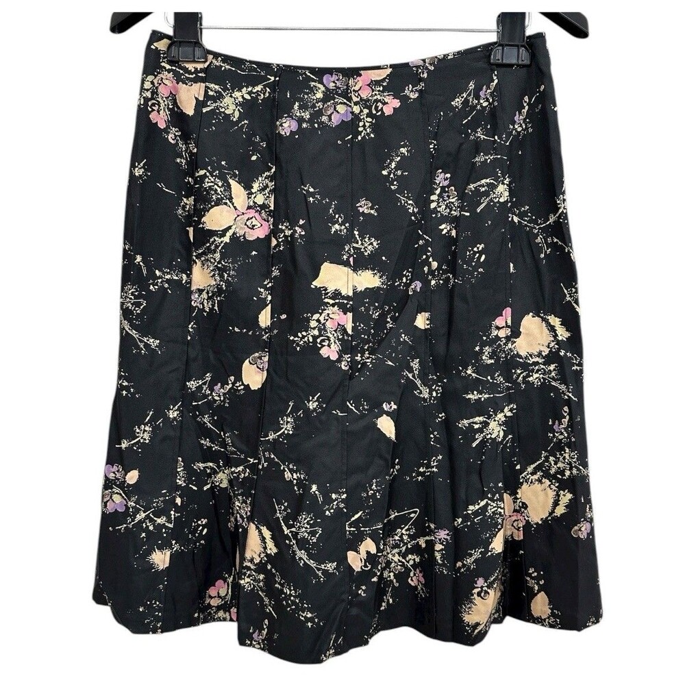 Ann Taylor Skirt Size 6 Black Floral 100% Silk Lux Elegant  A-Line Knee Length